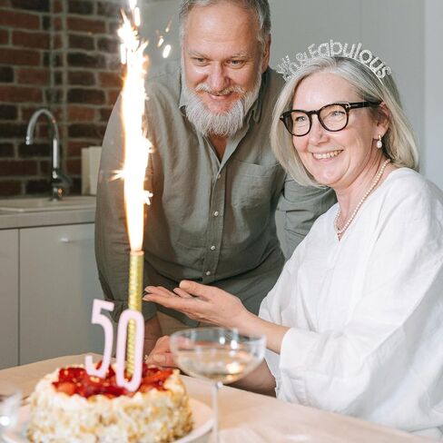 Cieher 50th Birthday Crown & Sash ، Gold Tiara & Sash مجموعة للنساء ، زخارف عيد الميلاد الخمسين والهدايا in Saudi Arabia