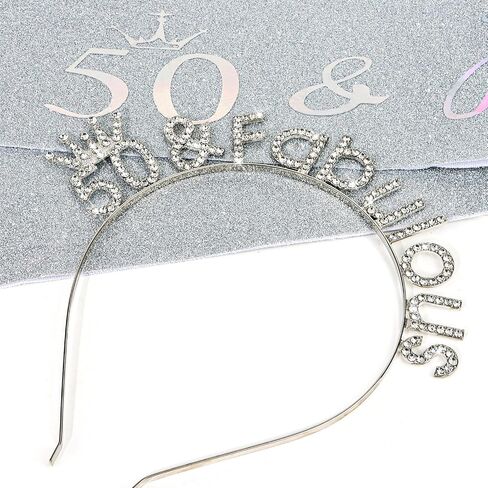 Cieher 50th Birthday Crown & Sash ، Gold Tiara & Sash مجموعة للنساء ، زخارف عيد الميلاد الخمسين والهدايا in Saudi Arabia