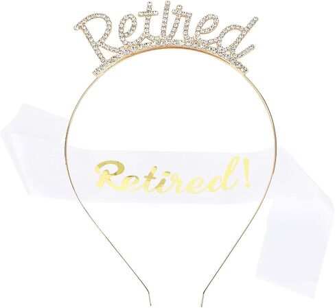 CIEHER Officially Retired Sash & Retired Headband Set for Retirement Party, Gold Retired Crown White Retirement Sash for Women, Retired Gifts for Women Retirement Party Decorations in Saudi Arabia