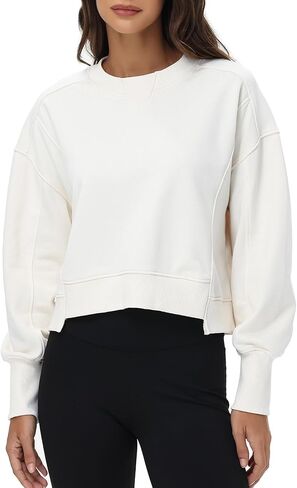 Women's Cropped Crewneck Sweatshirts Long Sleeve Oversized Sweatshirt Pullover Fall Crop Top Outfits in Saudi Arabia