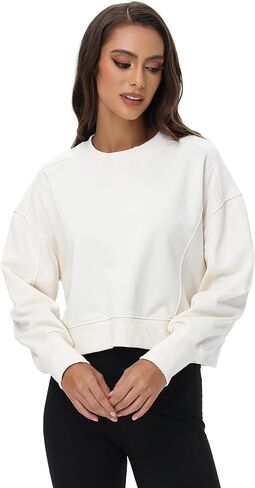 Women's Cropped Crewneck Sweatshirts Long Sleeve Oversized Sweatshirt Pullover Fall Crop Top Outfits in Saudi Arabia