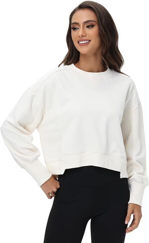 Women's Cropped Crewneck Sweatshirts Long Sleeve Oversized Sweatshirt Pullover Fall Crop Top Outfits in Saudi Arabia