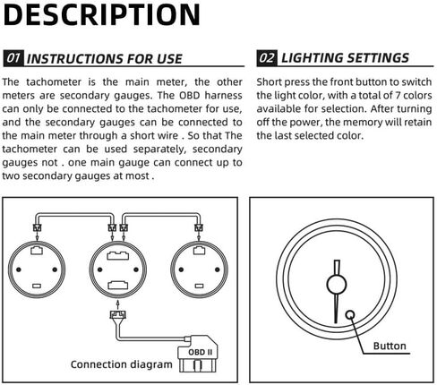 OBDII 52MM 7 Color Backlight Gauge (Water Temp 100-280℉+RPM+Voltage) in Saudi Arabia
