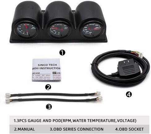 OBDII 52MM 7 Color Backlight Gauge (Water Temp 100-280℉+RPM+Voltage) in Saudi Arabia