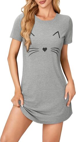 Vrtige Women's Nightgown Short Sleeve Cute Printed Sleepshirts Nightshirt Soft Pajama Sleepwear in Kuwait