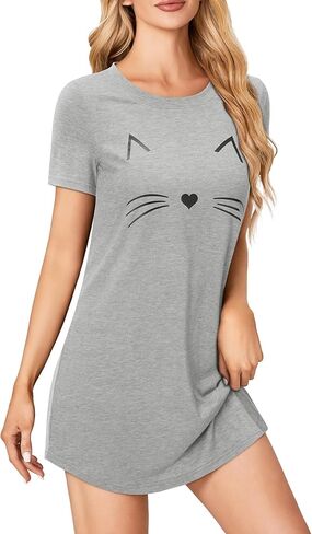 Vrtige Women's Nightgown Short Sleeve Cute Printed Sleepshirts Nightshirt Soft Pajama Sleepwear in Kuwait