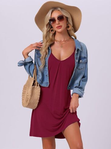 cheibear Womens Sleeveless Basic Camisole Nightwear V Neck Nightshirt Pajama Dress Chemise Slip Nightgowns in Saudi Arabia