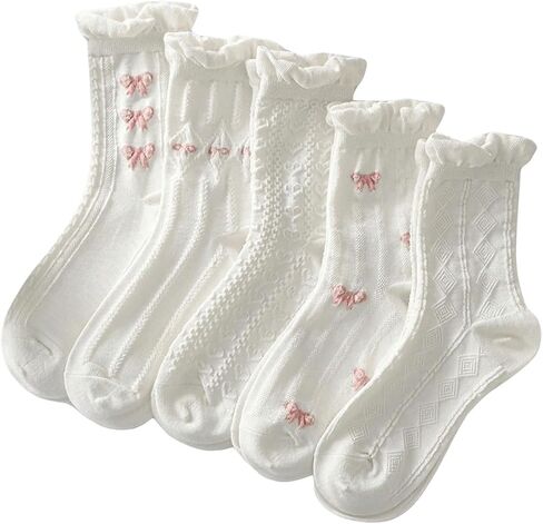 Verdusa Women's 5 Pairs Ruffle Trim Socks Textured Ankle Socks in Saudi Arabia