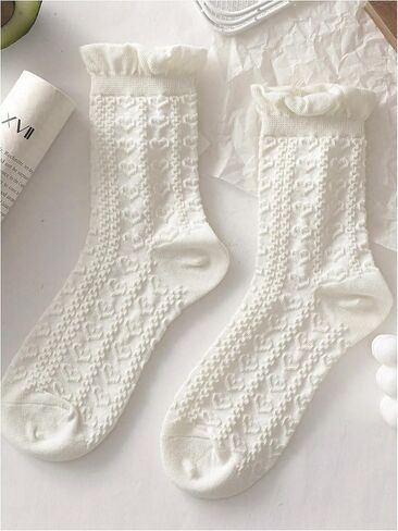 Verdusa Women's 5 Pairs Ruffle Trim Socks Textured Ankle Socks in Saudi Arabia