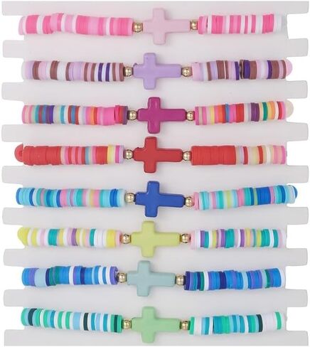 Heishi Surfer Bracelets Set for Women Girls Bohemian Rainbow Stackable Clay Beaded Bracelets Christian Cross Gifts Disc Stretch Preppy Layering Colorful Friendship Summer Beach Bracelets in Kuwait