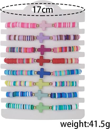 Heishi Surfer Bracelets Set for Women Girls Bohemian Rainbow Stackable Clay Beaded Bracelets Christian Cross Gifts Disc Stretch Preppy Layering Colorful Friendship Summer Beach Bracelets in Kuwait