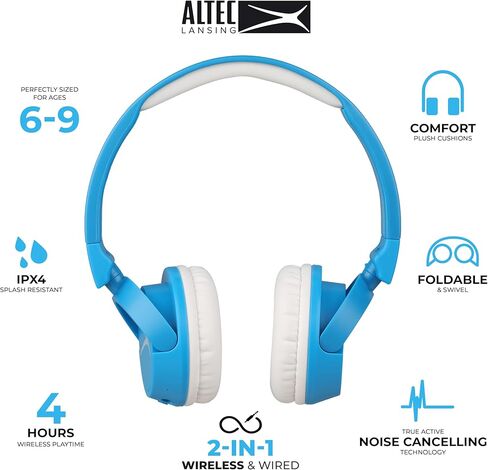 Altec Lansing Kid Safe 2-in-1 Bluetooth and Wired Headphones, Noise Cancelling, Volume Control, Wireless, Foldable Design (Pink) in Kuwait