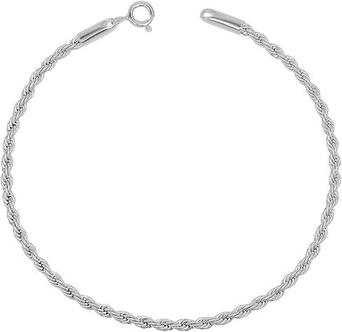 LeCalla 925 Sterling Silver Ankle Bracelet Jewelry Solid 1.8 MM Diamond-Cut Braided Rope Chain Anklet for Women Teen with Spring Ring Clasp 9 Inches, Made in Italy in Saudi Arabia