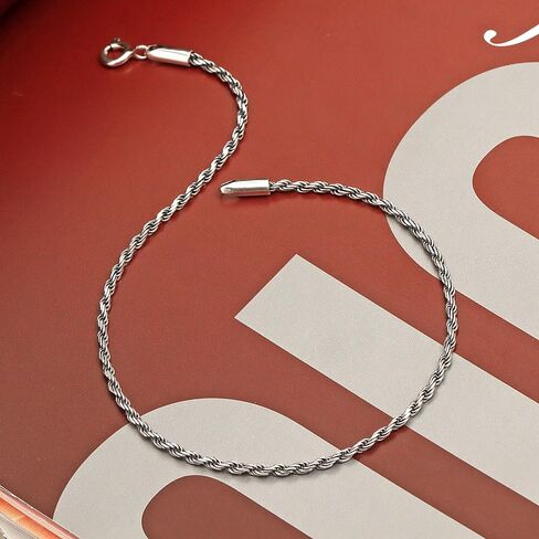 LeCalla 925 Sterling Silver Ankle Bracelet Jewelry Solid 1.8 MM Diamond-Cut Braided Rope Chain Anklet for Women Teen with Spring Ring Clasp 9 Inches, Made in Italy in Saudi Arabia