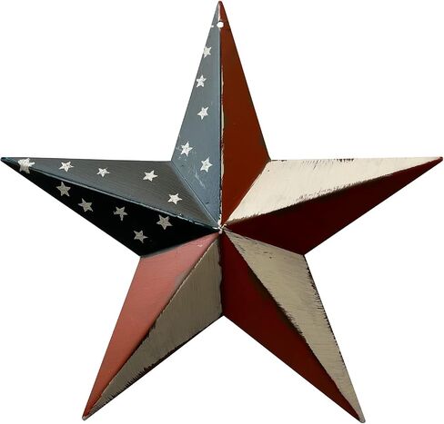 Rustic Patriotic Metal Star Hand Painted Wall Hanging Red, White and Blue Decor 8 inches in Saudi Arabia
