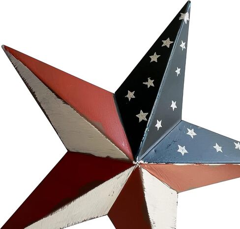 Rustic Patriotic Metal Star Hand Painted Wall Hanging Red, White and Blue Decor 8 inches in Saudi Arabia