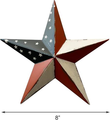 Rustic Patriotic Metal Star Hand Painted Wall Hanging Red, White and Blue Decor 8 inches in Saudi Arabia