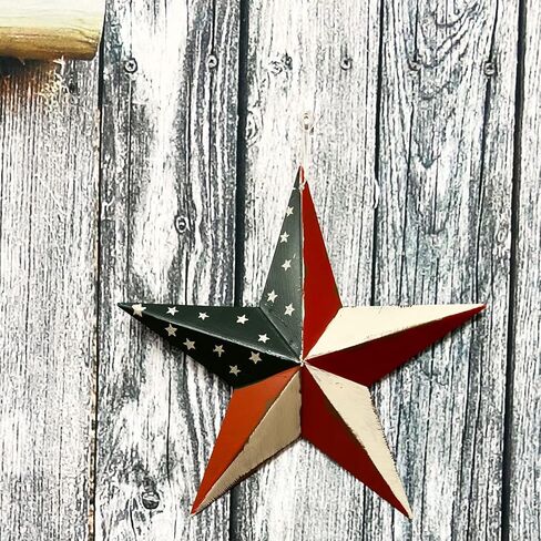 Rustic Patriotic Metal Star Hand Painted Wall Hanging Red, White and Blue Decor 8 inches in Saudi Arabia