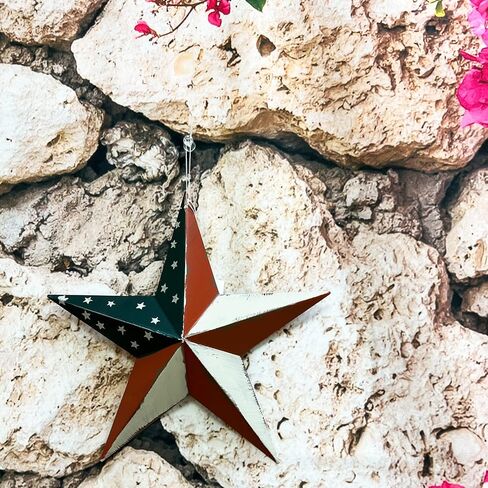 Rustic Patriotic Metal Star Hand Painted Wall Hanging Red, White and Blue Decor 8 inches in Saudi Arabia