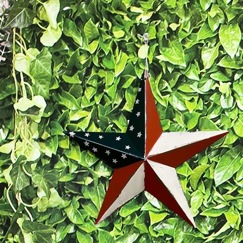 Rustic Patriotic Metal Star Hand Painted Wall Hanging Red, White and Blue Decor 8 inches in Saudi Arabia