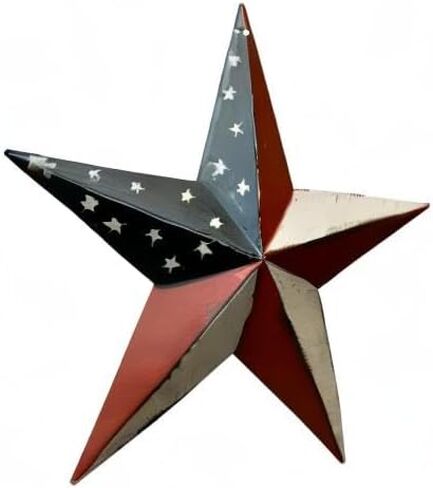 Rustic Patriotic Metal Star Hand Painted Wall Hanging Red, White and Blue Decor 8 inches in Saudi Arabia