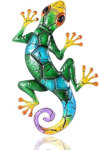 LSLANSOON 16.9 inch Metal Gecko Wall Decor, Wall Mounted Lizard Hanging Decoration for Home Garden Front Door (Green) in Saudi Arabia