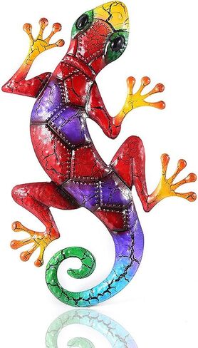 LSLANSOON 16.9 inch Metal Gecko Wall Decor, Wall Mounted Lizard Hanging Decoration for Home Garden Front Door (Green) in Saudi Arabia