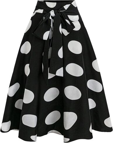 Oyoangle Women's Polka Dots Ruffle Midi Skirt Bow Tie Tie High Highted Enegant A Line Tartts in Saudi Arabia
