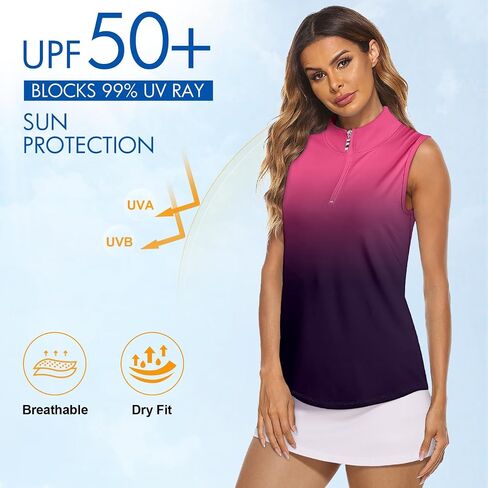 Koscacy Women's Sleeveless Golf Tennis Polo Shirts Zip Up Dry Fit Workout Tank Tops Athletic Shirt in Kuwait