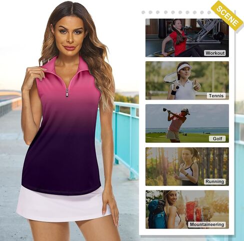 Koscacy Women's Sleeveless Golf Tennis Polo Shirts Zip Up Dry Fit Workout Tank Tops Athletic Shirt in Kuwait