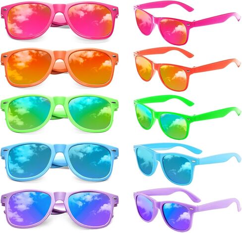 Matcheck 10/18 Pack Neon Colors Party Sunglasses Mirrored lens Colored Glasses Bulk Retro Shades for Unisex Adults Teens in Saudi Arabia