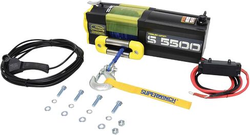 Superwinch 1455201 S5500SR Winch 5500lb(2495kg) Single Line Pull with Roller Fairlead 1/4" x 60' Synthetic Rope 30.5ft Corded Handheld Remote in Saudi Arabia