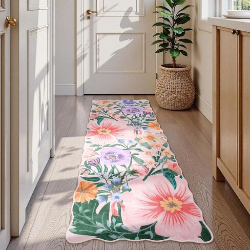 سجادة عداءة سوداء سوداء 2x6 قابلة للغسل للممرات ، عداء الحمام الزهري غير المنزلق ، كومة منخفضة من السجادة الناعمة الناعمة الناعمة في غرفة الغسيل في المطبخ بجانب السرير (الأسود ، 2'x6 ') in Kuwait