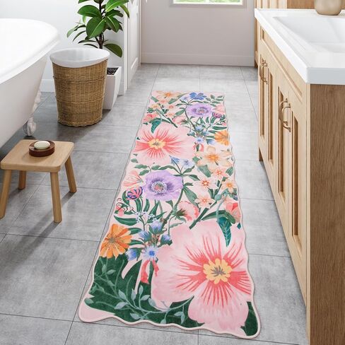 سجادة عداءة سوداء سوداء 2x6 قابلة للغسل للممرات ، عداء الحمام الزهري غير المنزلق ، كومة منخفضة من السجادة الناعمة الناعمة الناعمة في غرفة الغسيل في المطبخ بجانب السرير (الأسود ، 2'x6 ') in Kuwait