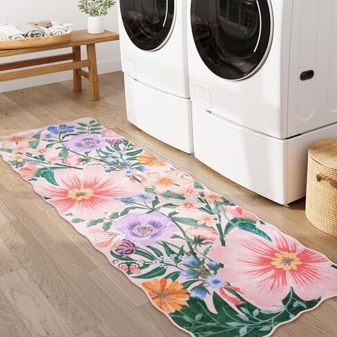 سجادة عداءة سوداء سوداء 2x6 قابلة للغسل للممرات ، عداء الحمام الزهري غير المنزلق ، كومة منخفضة من السجادة الناعمة الناعمة الناعمة في غرفة الغسيل في المطبخ بجانب السرير (الأسود ، 2'x6 ') in Kuwait