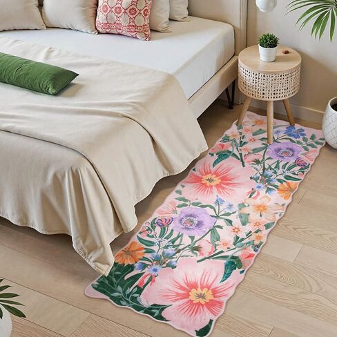 سجادة عداءة سوداء سوداء 2x6 قابلة للغسل للممرات ، عداء الحمام الزهري غير المنزلق ، كومة منخفضة من السجادة الناعمة الناعمة الناعمة في غرفة الغسيل في المطبخ بجانب السرير (الأسود ، 2'x6 ') in Kuwait