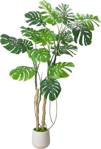 Large Artificial Monstera Deliciosa Fake Plant with White Planter, 6.6Ft Faux Floor Plants Fake Tropical Tree with Pot for Indoor Outdoor Office House Living Room Home Decor in Kuwait