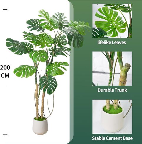Large Artificial Monstera Deliciosa Fake Plant with White Planter, 6.6Ft Faux Floor Plants Fake Tropical Tree with Pot for Indoor Outdoor Office House Living Room Home Decor in Kuwait
