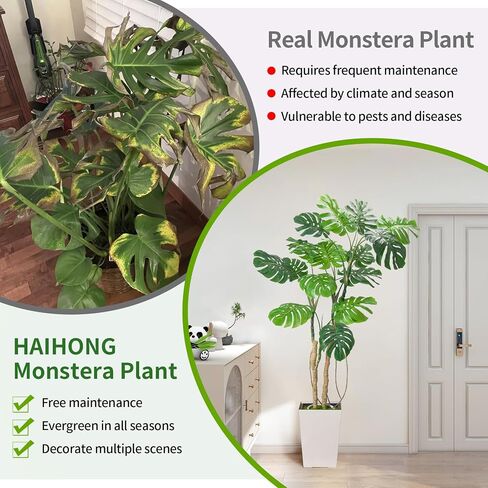 Large Artificial Monstera Deliciosa Fake Plant with White Planter, 6.6Ft Faux Floor Plants Fake Tropical Tree with Pot for Indoor Outdoor Office House Living Room Home Decor in Kuwait