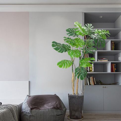 Large Artificial Monstera Deliciosa Fake Plant with White Planter, 6.6Ft Faux Floor Plants Fake Tropical Tree with Pot for Indoor Outdoor Office House Living Room Home Decor in Kuwait