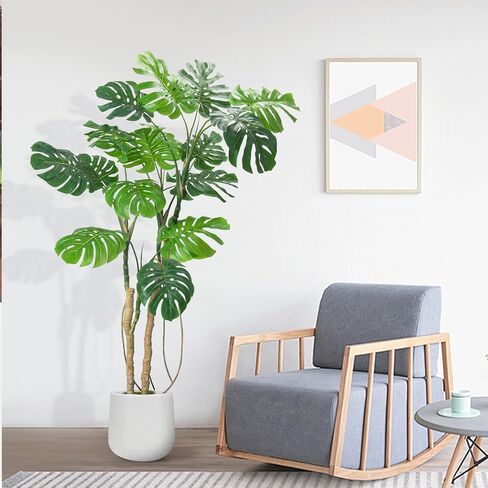 Large Artificial Monstera Deliciosa Fake Plant with White Planter, 6.6Ft Faux Floor Plants Fake Tropical Tree with Pot for Indoor Outdoor Office House Living Room Home Decor in Kuwait