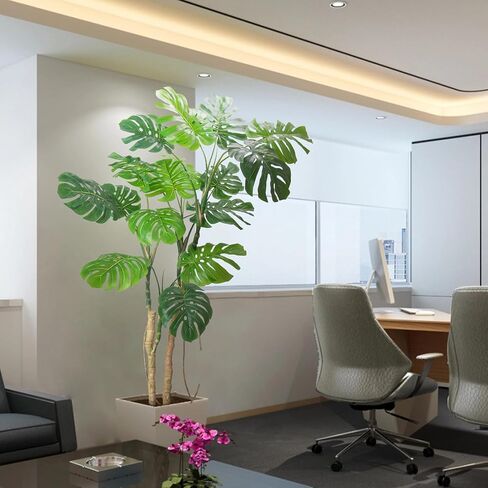 Large Artificial Monstera Deliciosa Fake Plant with White Planter, 6.6Ft Faux Floor Plants Fake Tropical Tree with Pot for Indoor Outdoor Office House Living Room Home Decor in Kuwait