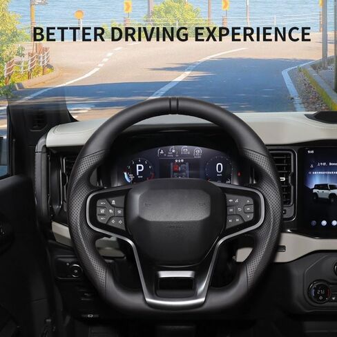 عجلة قيادة ألياف الكربون الحقيقية ، قاع مسطح على شكل د مثقب القبض على عجلة القيادة من أجل فورد برونكو 2021+ in Kuwait