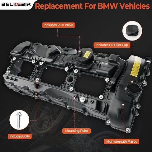 Upgraded Aluminum N55 Engine Valve Cover Kit Compatible with 2010-2019 BMW 135i 235i 328i 335i 435i 530i 535i 640i 740i 740Li M135i M2 M235i xDrive X1 X3 X4 X5 X6, 3.0L Replace 11127570292 (Black) in Saudi Arabia