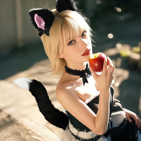 آذان القطط وذيل ، ذئب فوكس ذيل طويل وطوق الجرس الجلدي في عيد الهالوين ، زي طرف Cosplay Animal in Kuwait