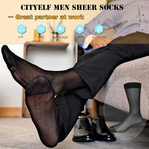Cityelf Multi Pack Men Silk Silk Sheer Men Dress Dress Socks Ultra Thin Nylon Sox Summer Summer Cool Crew Socks in Kuwait