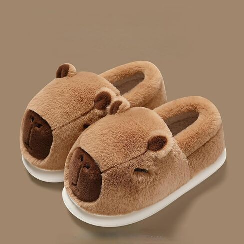 Parent-Child Fuzzy Slippers Cute Capybara Shape Soft Cozy Warm Anti-Slip Soles Indoor Fluffy Slippers Gift for Christmas in Saudi Arabia