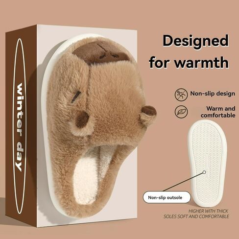 Parent-Child Fuzzy Slippers Cute Capybara Shape Soft Cozy Warm Anti-Slip Soles Indoor Fluffy Slippers Gift for Christmas in Saudi Arabia