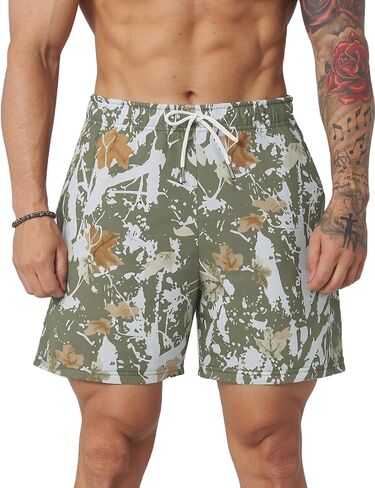 Flygo Men Graphic Print Print Camo Shorts مصمم أزياء شورت شورت Retro in Kuwait