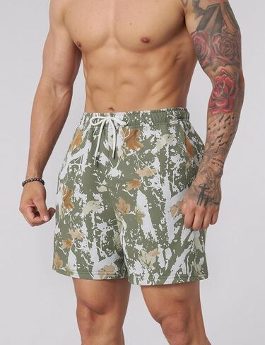 Flygo Men Graphic Print Print Camo Shorts مصمم أزياء شورت شورت Retro in Kuwait